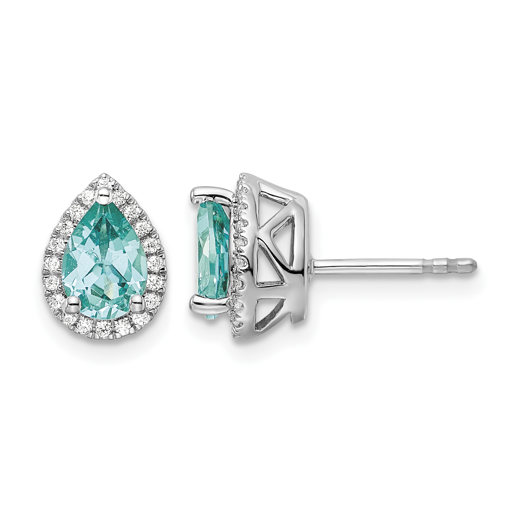 Pure Serenity 14k White Gold 1/6 carat Lab Grown Diamond VS/SI+ G+ and Lab Created Paraiba Pear Post Earrings (EM9528-CP-016-WLG)