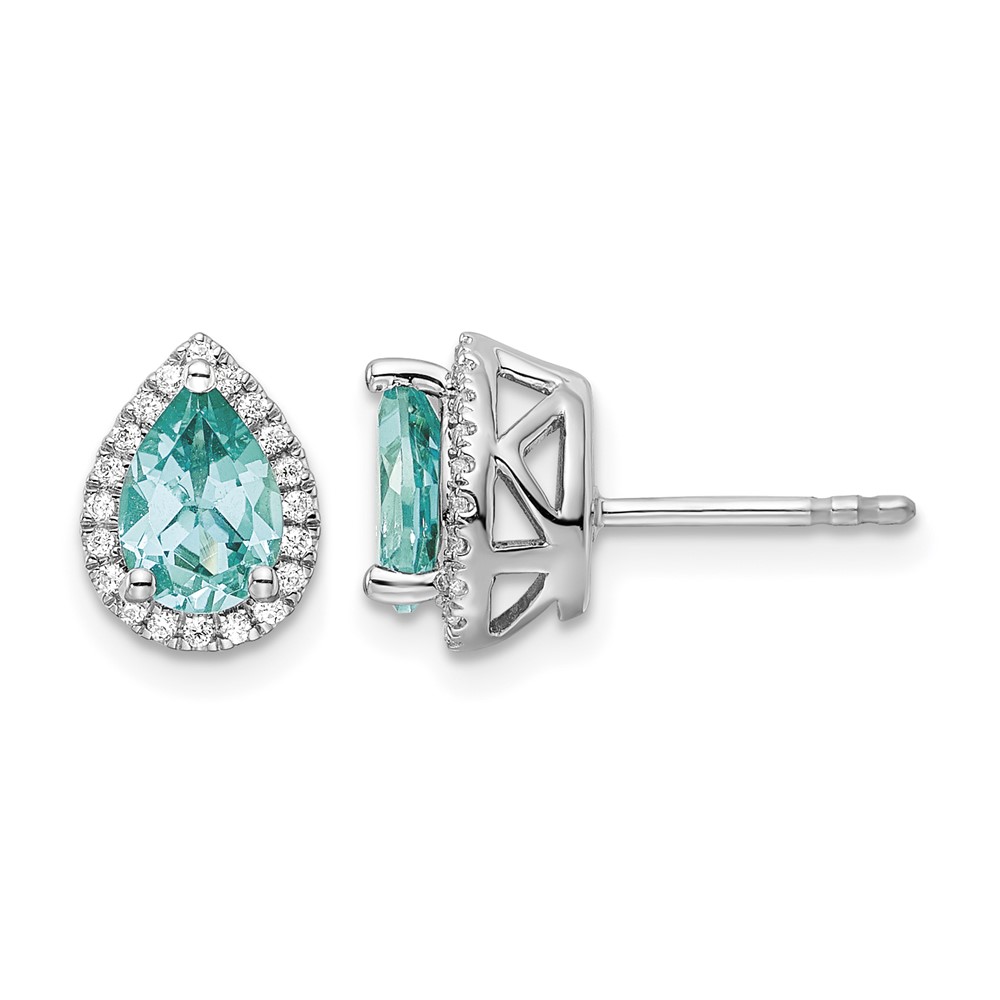 Pure Serenity 14K White Gold 0.17 Carat Lab Grown Diamond VS SI+ G+ and Lab Created Paraiba Pear Post Earrings