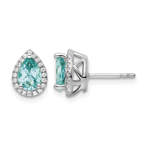 Pure Serenity 14K White Gold 0.17 Carat Lab Grown Diamond VS SI+ G+ and Lab Created Paraiba Pear Post Earrings