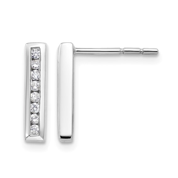 14k White Gold 1/6 carat Lab Grown Diamond VS/SI+ G+ Complete Vertical Bar Post Earrings