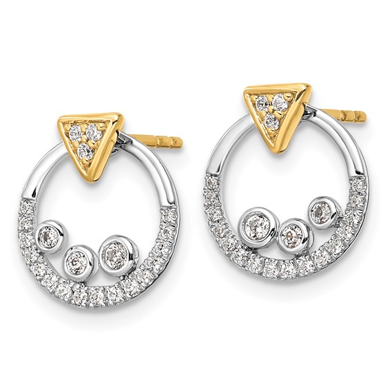 14k Two Tone 1/4 carat Lab Grown Diamond VS/SI+ G+ Complete Triangle Post Earrings with Circle Dangle Earring Jacket