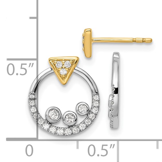 14k Two Tone 1/4 carat Lab Grown Diamond VS/SI+ G+ Complete Triangle Post Earrings with Circle Dangle Earring Jacket