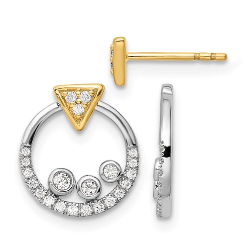 14K Two Tone 0.25 Carat Lab Grown Diamond VS SI+ G+ Complete Triangle Post Earrings with Circle Dangle Earring Jacket