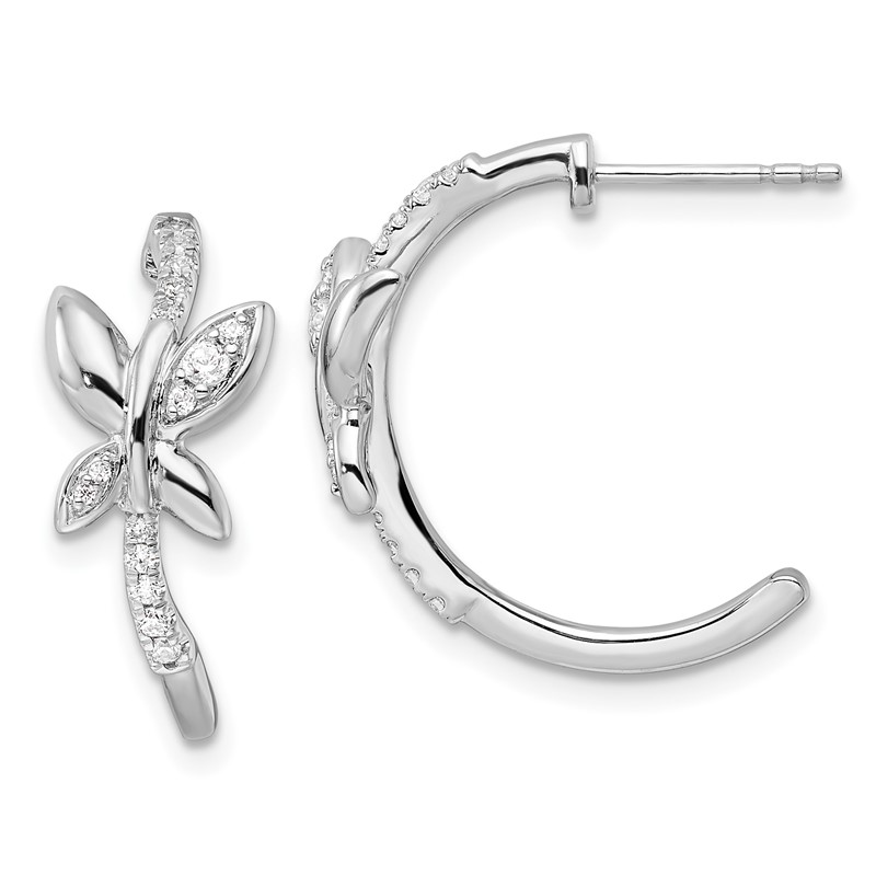 14K White Gold Lab Grown VS/SI+ G+ Dia Butterfly J-Hoop Earrings