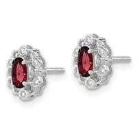 14K White Gold 1/20 Carat Lab Grown Diamond VS SI+ G+ and Oval Created Ruby Complete Halo Post Earrings view 2