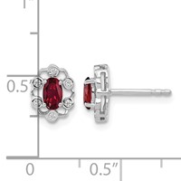 14K White Gold 1/20 Carat Lab Grown Diamond VS SI+ G+ and Oval Created Ruby Complete Halo Post Earrings view 4