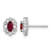 14K White Gold 1/20 Carat Lab Grown Diamond VS SI+ G+ and Oval Created Ruby Complete Halo Post Earrings view 1