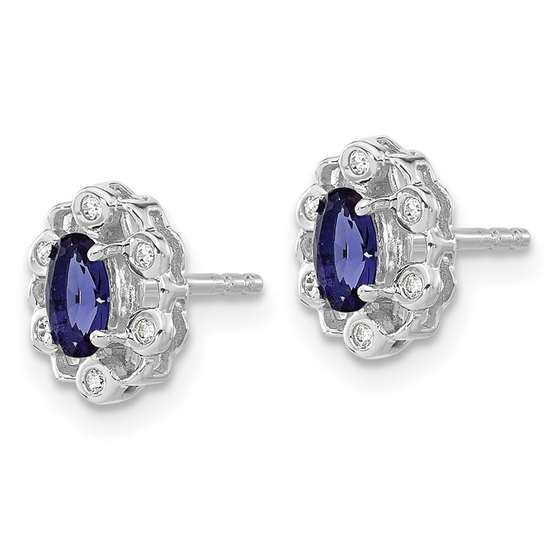 14k White Gold 1/20 carat Lab Grown Diamond VS/SI+ G+ and Oval Created Sapphire Halo Post Earrings