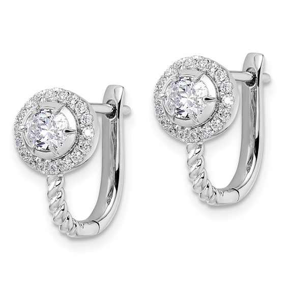 14k White Gold 7/8 carat Lab Grown Diamond VS/SI+ G+ Circle Hinged Hoop Earrings