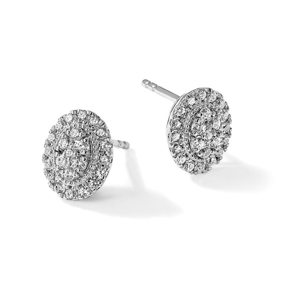 14k White Gold 1/2 carat Lab Grown Diamond VS/SI+ G+ Complete Oval Halo Post Earrings