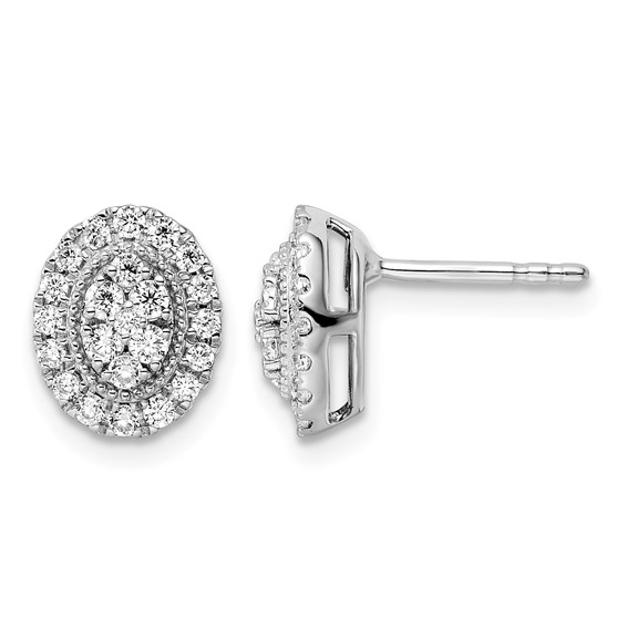 14k White Gold 1/2 carat Lab Grown Diamond VS/SI+ G+ Complete Oval Halo Post Earrings