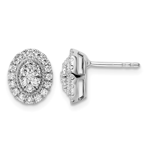 14K White Gold 0.50 Carat Lab Grown Diamond VS SI+ G+ Complete Oval Halo Post Earrings