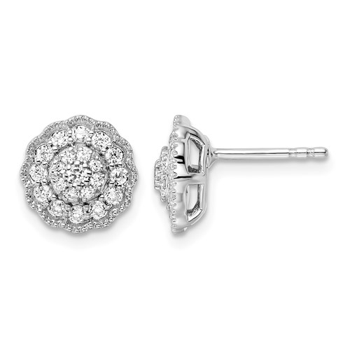 14K White Gold 0.50 Carat Lab Grown Diamond VS SI+ G+ Complete Halo Post Earrings