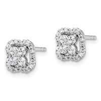 14K White Gold 0.50 Carat Lab Grown Diamond VS SI+ G+ Complete Square Halo Post Earrings view 2