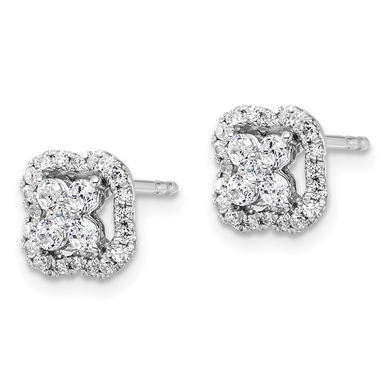 14k White Gold 1/2 carat Lab Grown Diamond VS/SI+ G+ Complete Square Halo Post Earrings