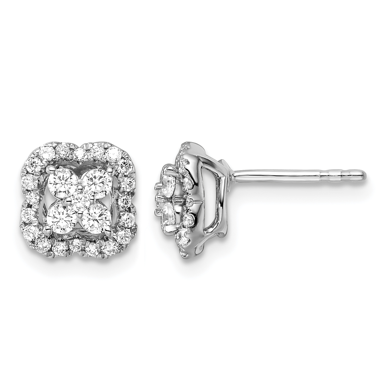 14k White Gold 1/2 carat Lab Grown Diamond VS/SI+ G+ Complete Square Halo Post Earrings (EM9662-050-WLG)