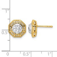 14K Two Tone 0.75 Carat Lab Grown Diamond VS SI+ G+ Octogon Halo Post Earrings view 4