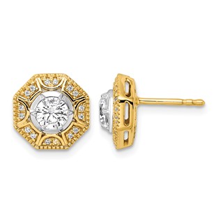 14k Two Tone 3/4 carat Lab Grown Diamond VS/SI+ G+ Octogon Halo Post Earrings