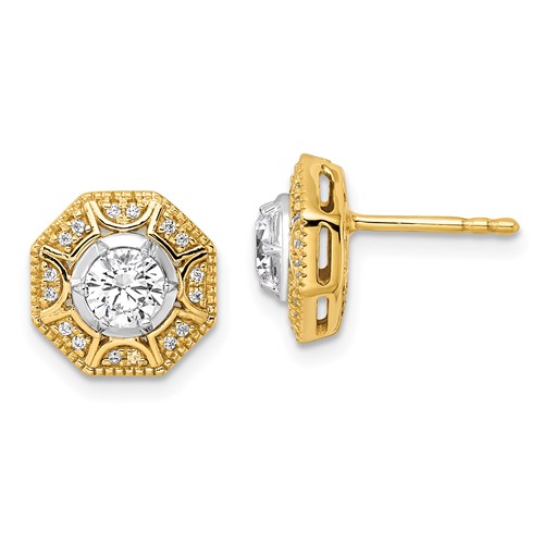 14k Two Tone 3/4 carat Lab Grown Diamond VS/SI+ G+ Octogon Halo Post Earrings
