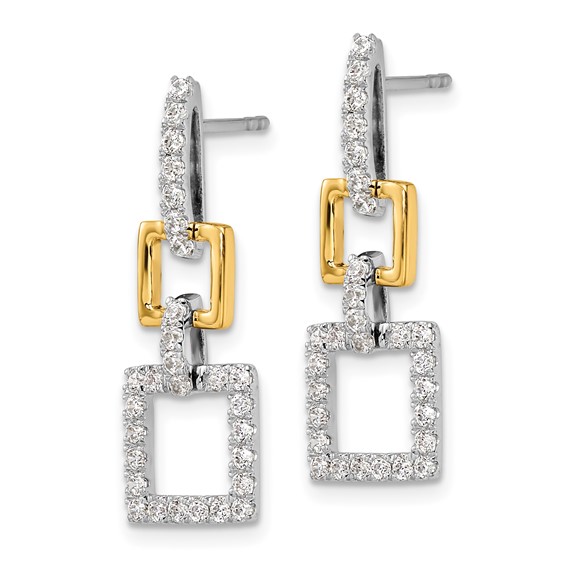 14k Two-Tone 3/4 carat Lab Grown Diamond VS/SI+ G+ Square Dangle Post Earrings
