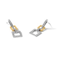 14K Two-Tone 0.75 Carat Lab Grown Diamond VS SI+ G+ Square Dangle Post Earrings view 5