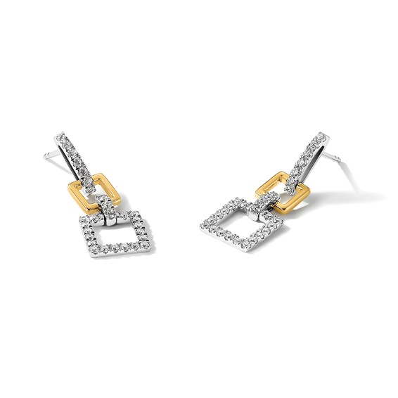 14k Two-Tone 3/4 carat Lab Grown Diamond VS/SI+ G+ Square Dangle Post Earrings