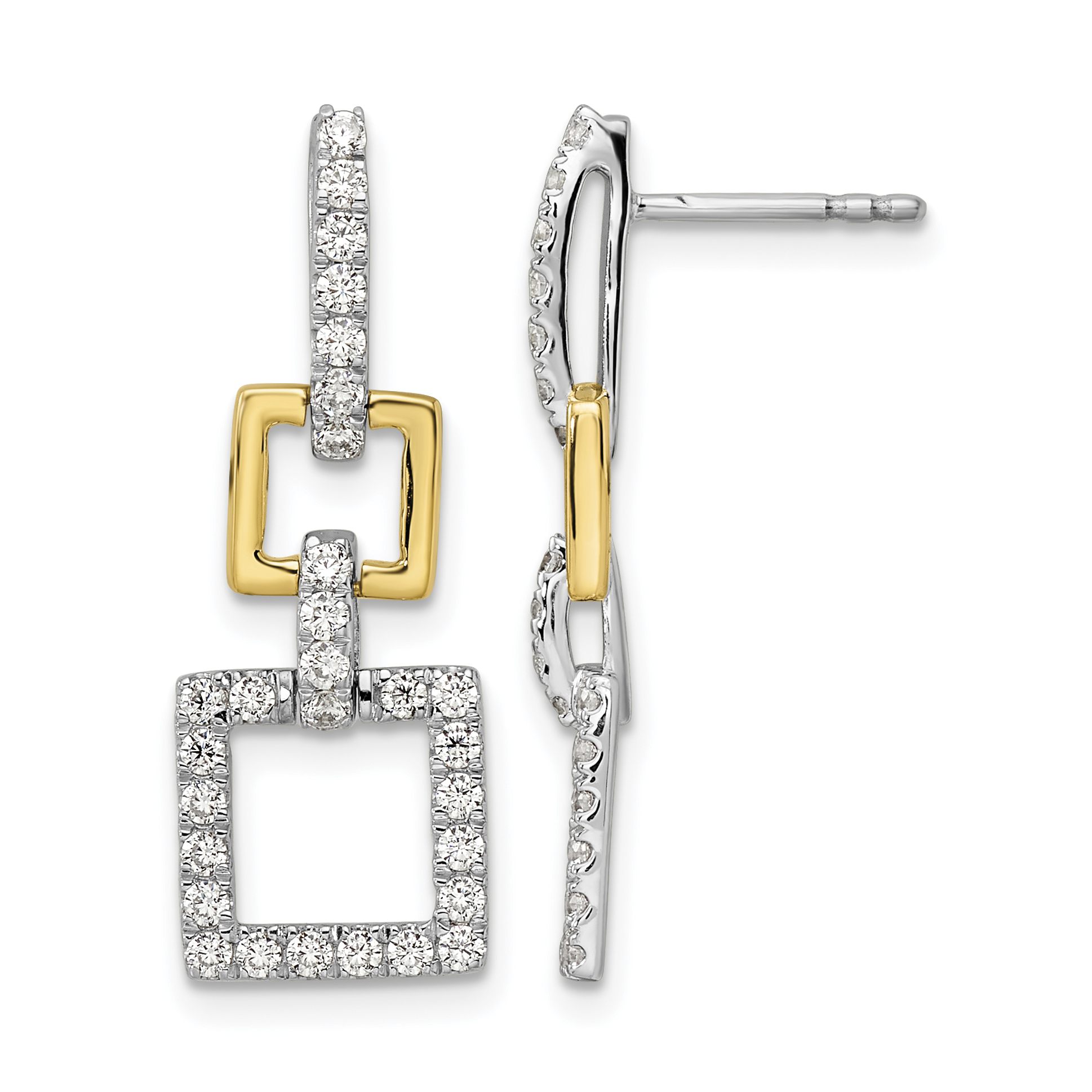14k Two-Tone 3/4 carat Lab Grown Diamond VS/SI+ G+ Square Dangle Post Earrings (EM9667-076-WYLG)