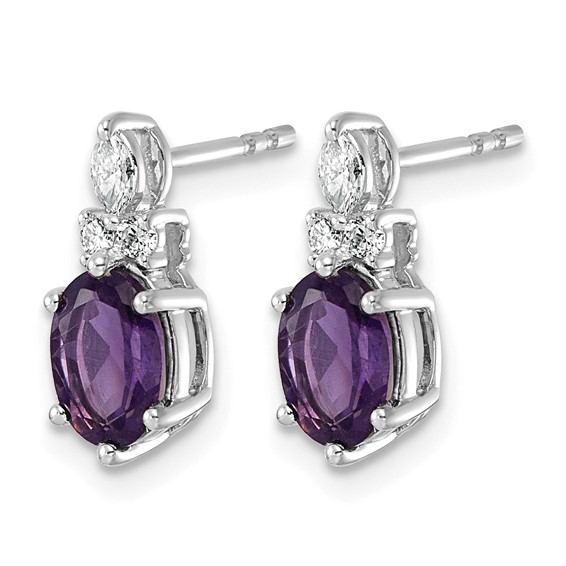 14K White Gold Diamond and 7x5 Oval February/Amethyst Post Earrings