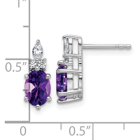 14K White Gold Diamond and 7x5 Oval February/Amethyst Post Earrings