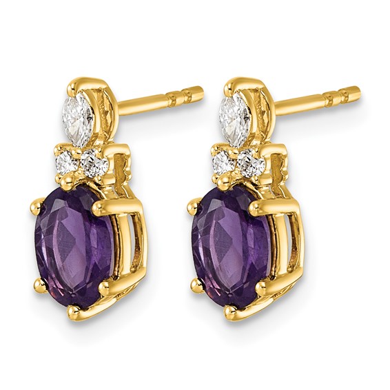 14k Diamond and 7x5 Oval February/Amethyst Post Earrings