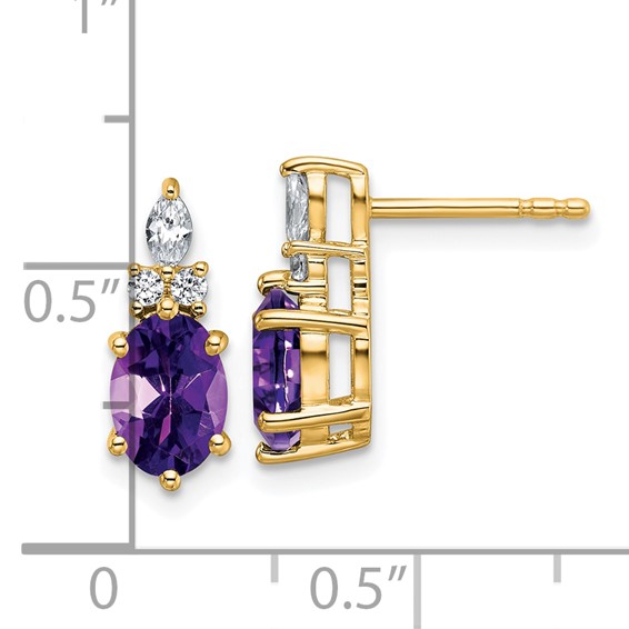 14k Diamond and 7x5 Oval February/Amethyst Post Earrings