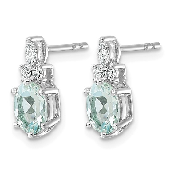 14K White Gold Diamond and 7x5 Oval March/Aquamarine Post Earrings