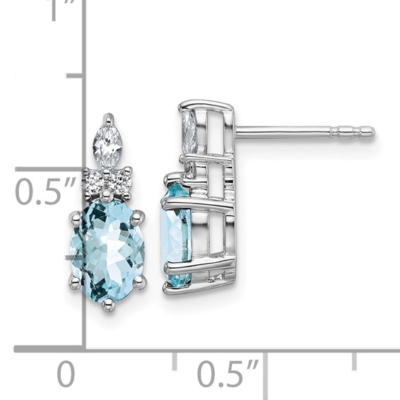 14K White Gold Diamond and 7x5 Oval March/Aquamarine Post Earrings