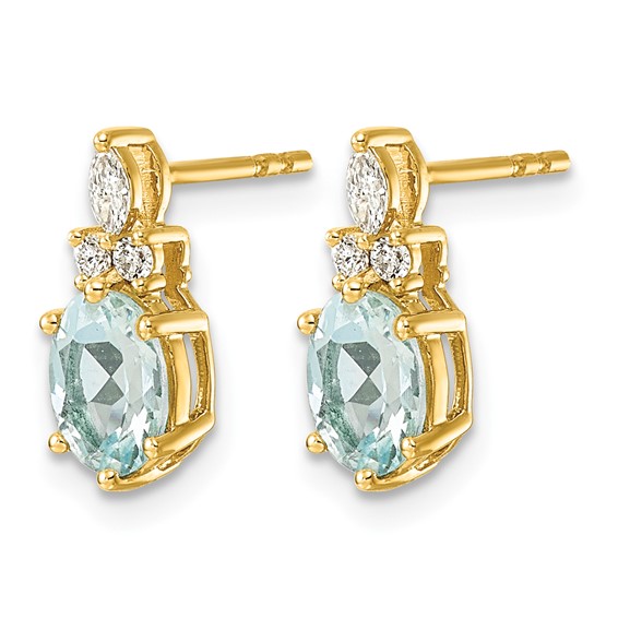 14k Diamond and 7x5 Oval March/Aquamarine Post Earrings
