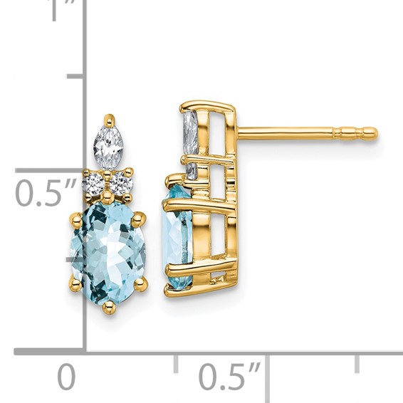14k Diamond and 7x5 Oval March/Aquamarine Post Earrings