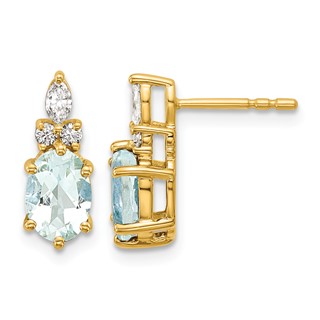 14k Diamond and 7x5 Oval March/Aquamarine Post Earrings
