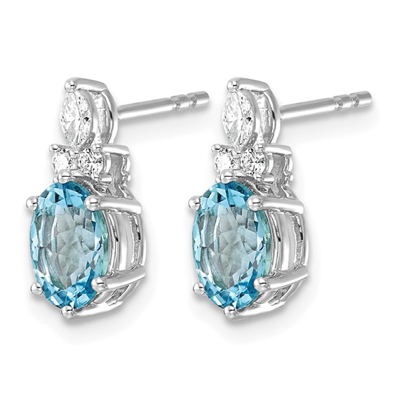 14K White Gold Diamond and 7x5 Oval December/Blue Topaz Post Earrings