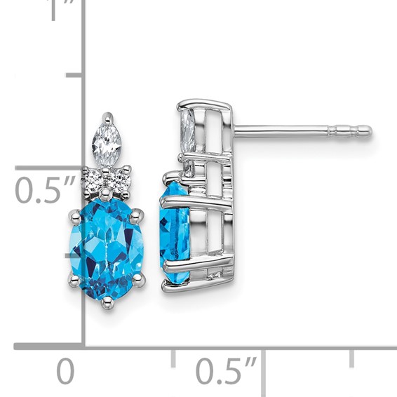 14K White Gold Diamond and 7x5 Oval December/Blue Topaz Post Earrings