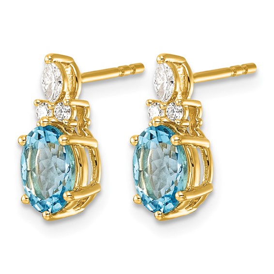 14k Diamond and 7x5 Oval December/Blue Topaz Post Earrings