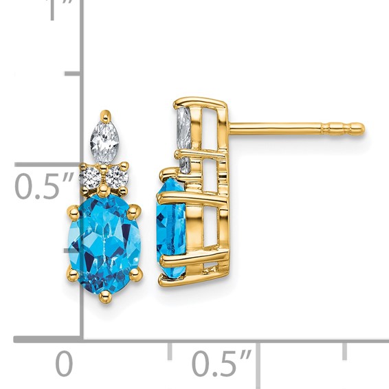 14k Diamond and 7x5 Oval December/Blue Topaz Post Earrings