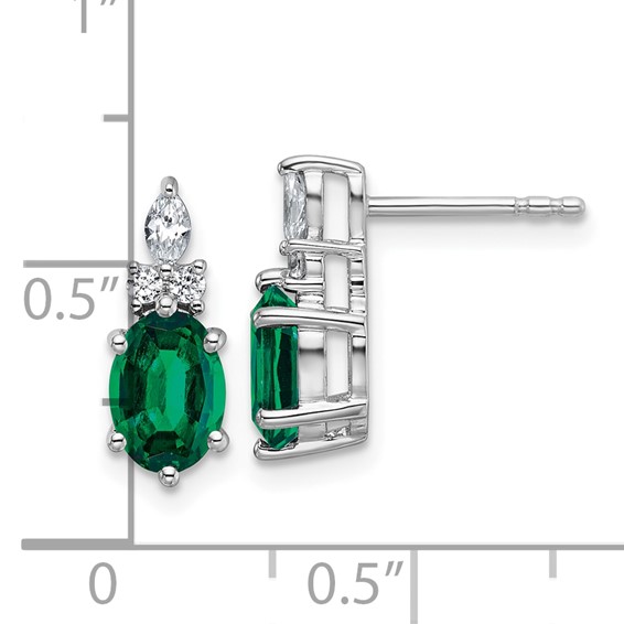 14K White Gold Diamond and 7x5 Oval May/Lab Created Emerald Post Earrings