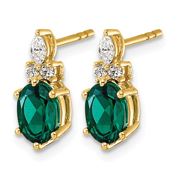 14k Diamond and 7x5 Oval May/Lab Created Emerald Post Earrings