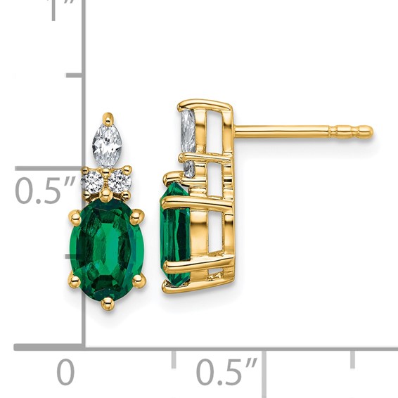 14k Diamond and 7x5 Oval May/Lab Created Emerald Post Earrings