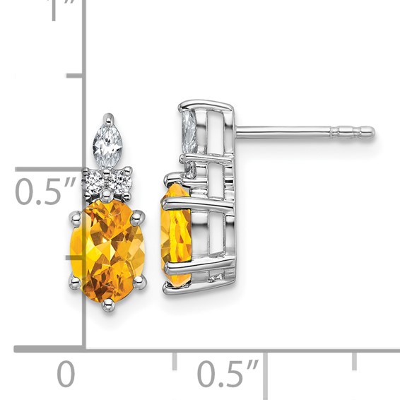 14K White Gold Diamond and 7x5 Oval November/Citrine Post Earrings