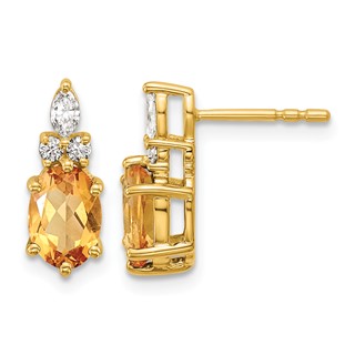 14k Diamond and 7x5 Oval November/Citrine Post Earrings