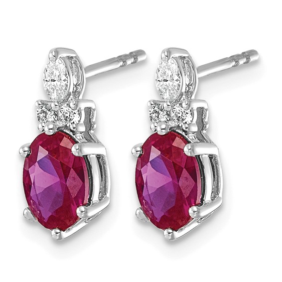 14K White Gold Diamond and 7x5 Oval July/Lab Created Ruby Post Earrings