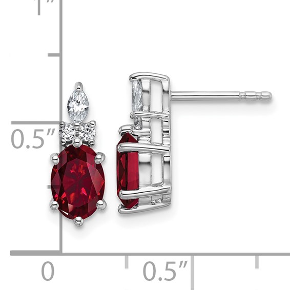 14K White Gold Diamond and 7x5 Oval July/Lab Created Ruby Post Earrings