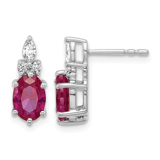 14K White Gold Diamond and 7x5 Oval July/Lab Created Ruby Post Earrings