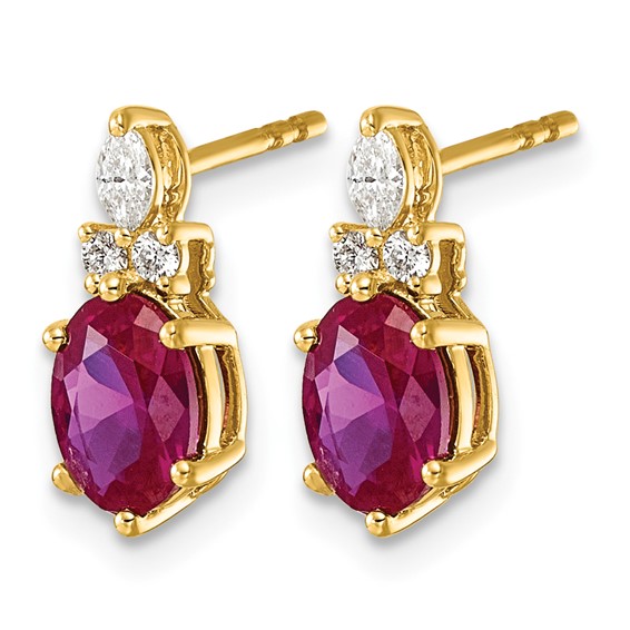 14k Diamond and 7x5 Oval July/Lab Created Ruby Post Earrings