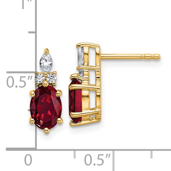 14k Diamond and 7x5 Oval July/Lab Created Ruby Post Earrings